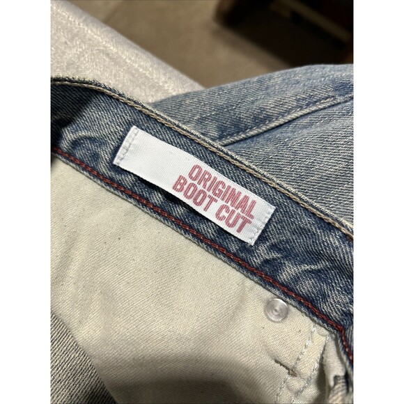 Mens ARIZONA Vintage Distressed Light Wash Original Bootcut Jeans Western  34x29 - Picture 5 of 8